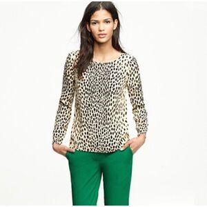 J Crew Womens Cheetah Leopard Print Rayon Top Brown Tan Size 8 Medium